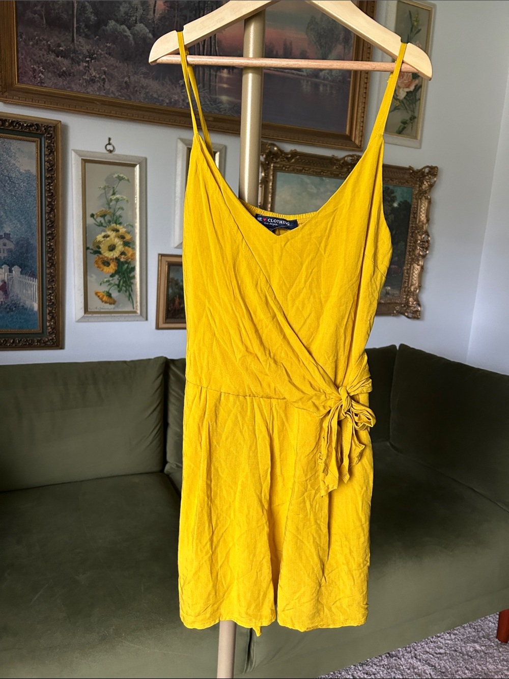 Yellow Wrap-Front Spaghetti Strap Romper